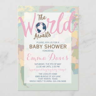 Invitation Le monde attend l'invitation de baby shower, fille