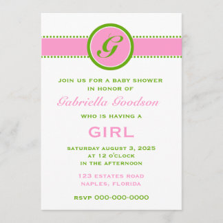 Invitation Le monogramme de très bon goût de rose et de vert