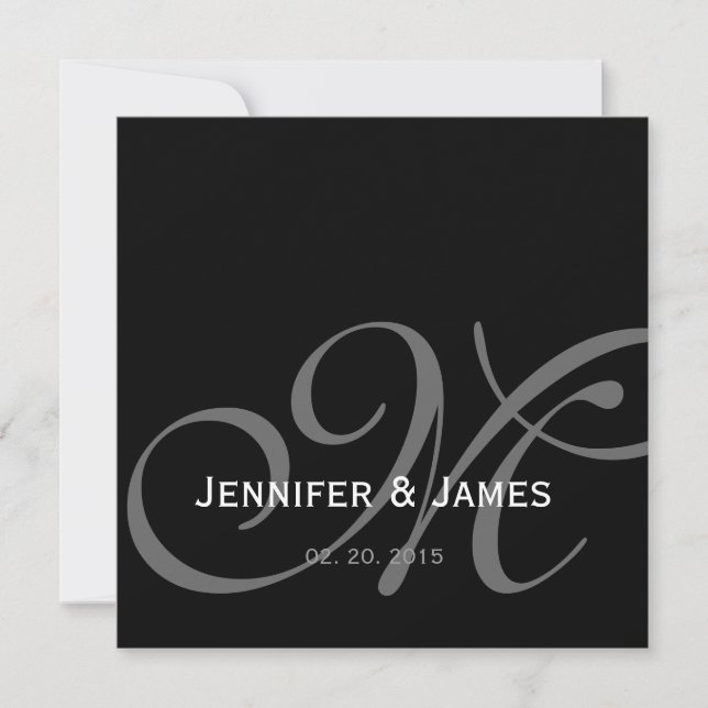Invitation Le monogramme noir de blanc gris appelle le (Devant)