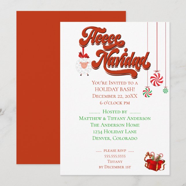 Invitation Le mouton et la fleur de Noël Navidad (Devant / Derrière)