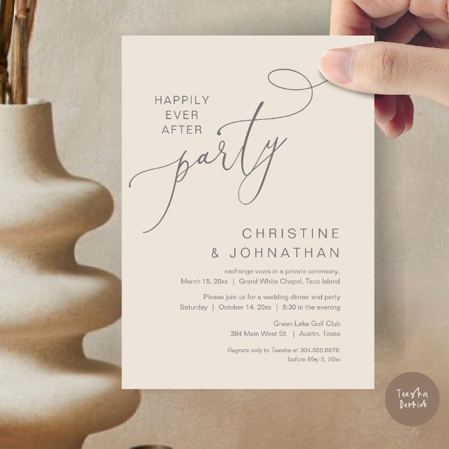 Invitation Le New Mr and Mrs, Mariage Elopement Dinner Party (Happily ever after, Wedding Elopement Dinner Party Lunch Brunch Invitation Card, PDF, Grey Cream)