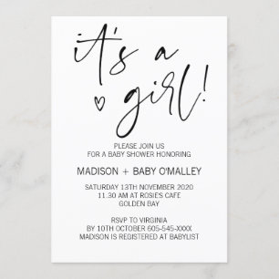 Invitation Le noir et blanc moderne C'est un Baby shower fémi