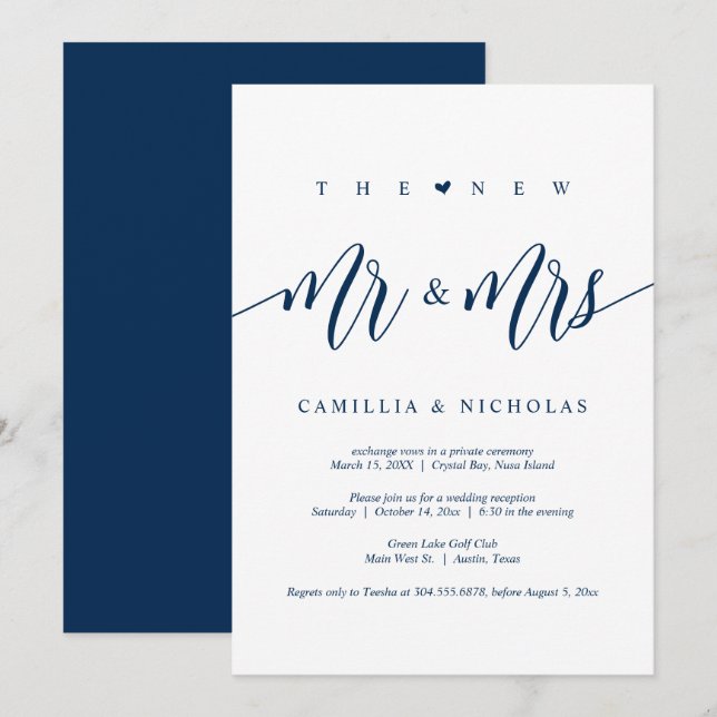 Invitation Le Nouveau M. et Mme, Mariage Elopement Party Invi (Devant / Derrière)