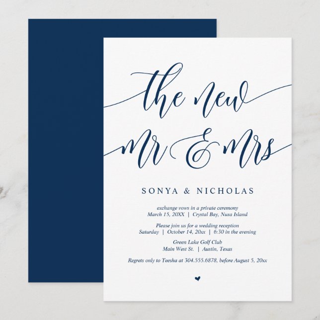 Invitation Le nouveau M. et Mme, Mariage Elopement Party Invi (Devant / Derrière)