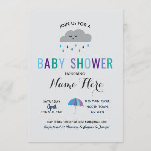 Invitation Le nuage de baby shower arrosent la pluie mignonne