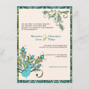 Invitation Le paon fait varier le pas de mariage damassé 2