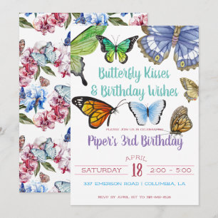 Invitation Le papillon embrasse la fête d'anniversaire