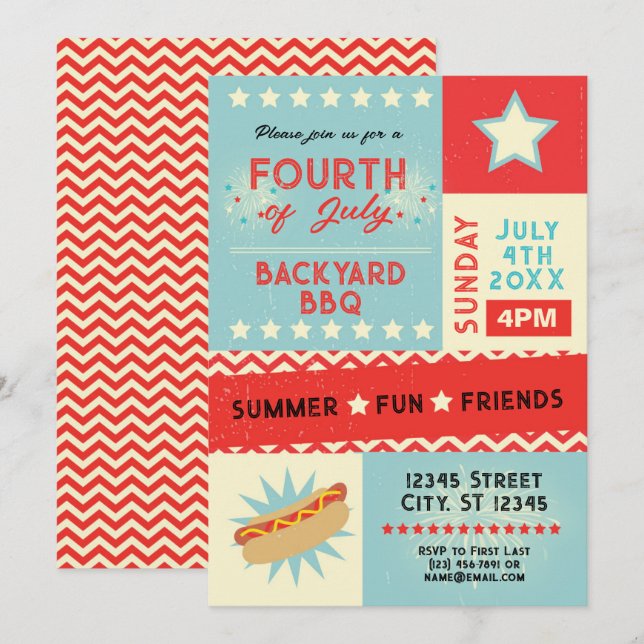 Invitation Le Parti barbecue du 4 juillet (Devant / Derrière)