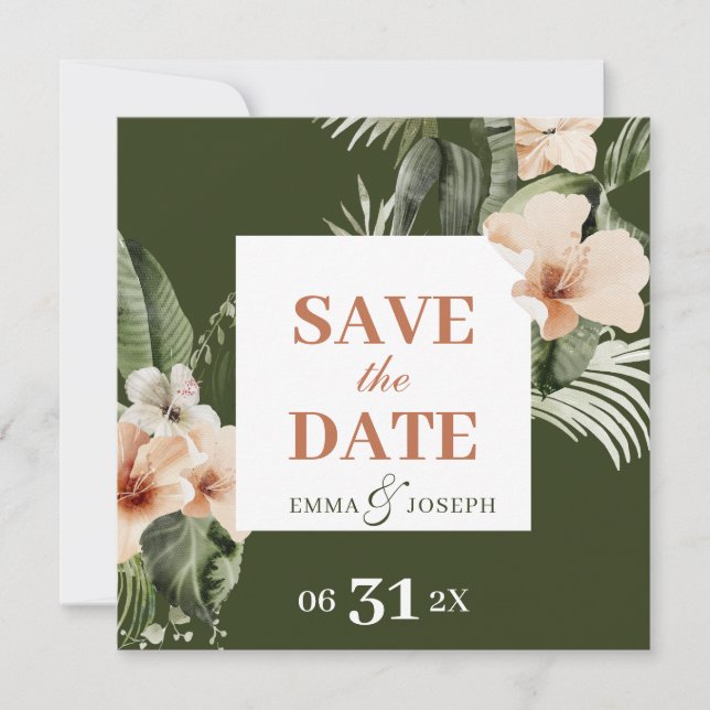 Invitation Le pastel tropical hibiscus boho "Save the Date" (Devant)