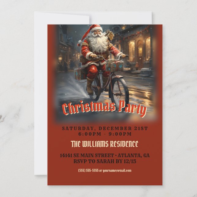 Invitation Le Père Noël à vélo Noël (Devant)