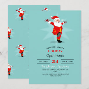 Invitation Le Père Noël fait des exercices de fitness.