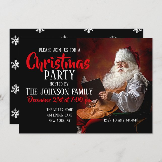 Invitation Le Père Noël lit le livre (Devant / Derrière)