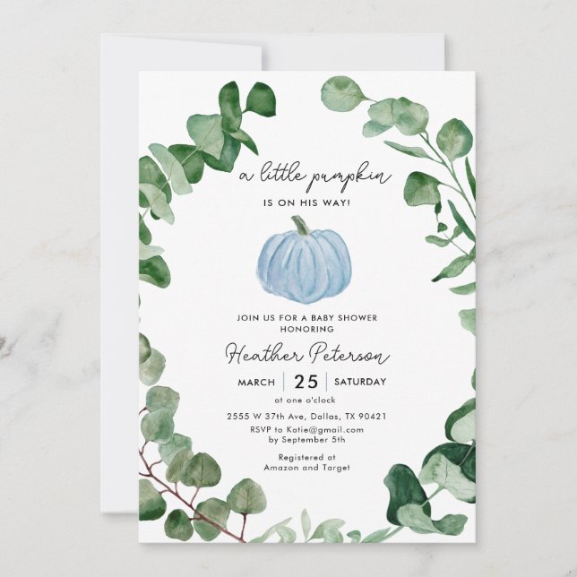 Invitation Le Petit Citrouille Est En Chemin De Baby shower (Devant)