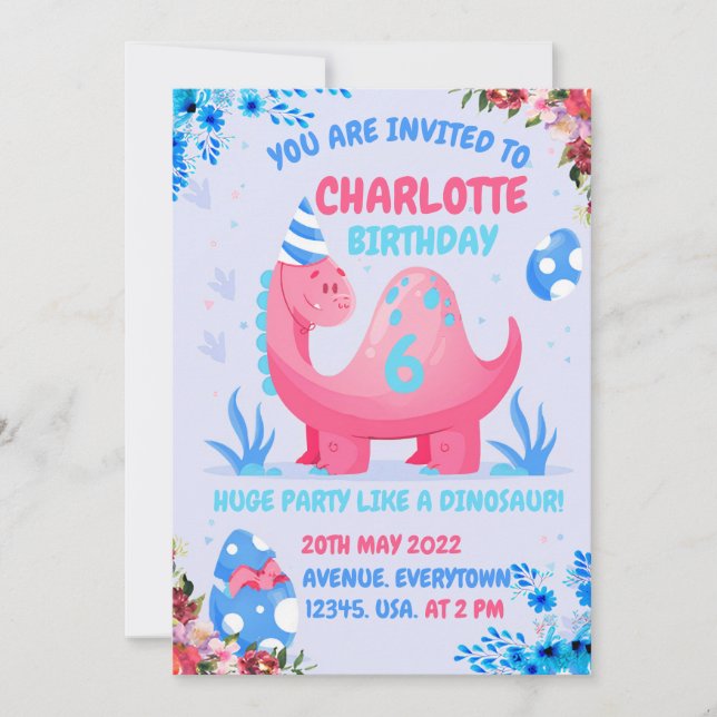 Invitation Le petit dinosaure veut faire la fête avec son ami (Devant)