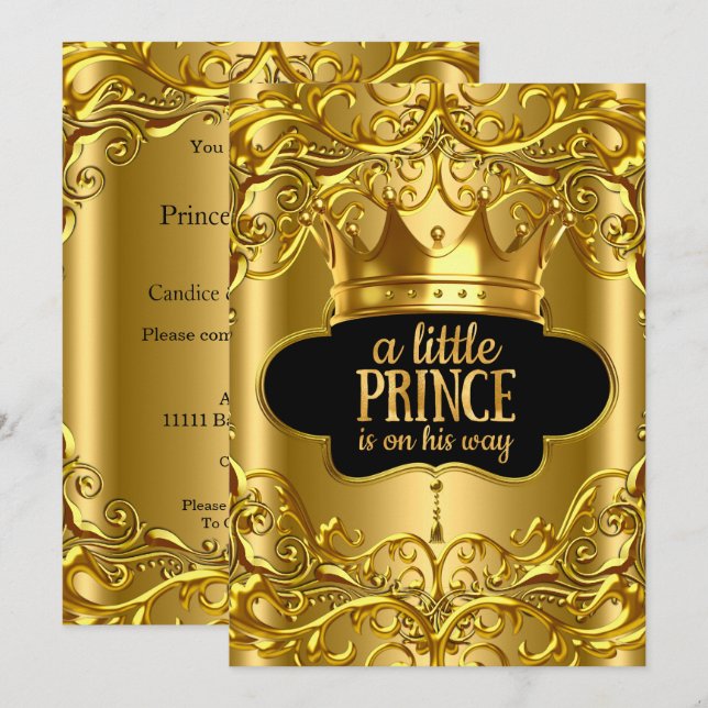 Invitation Le Petit Prince est en route Baby shower Golden (Devant / Derrière)