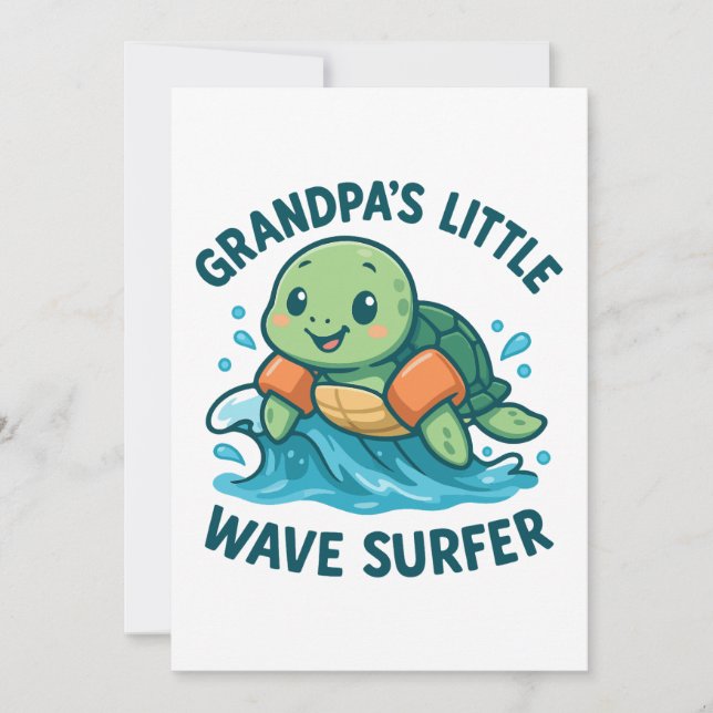 Invitation Le petit surfeur de grand-papa, jolie tortue (Devant)