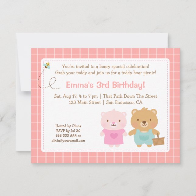 Invitation Le pique-nique mignon d'ours de nounours badine (Devant)