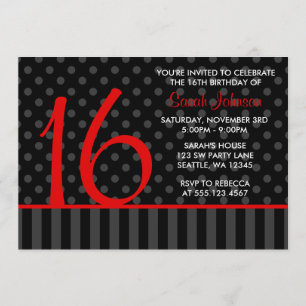 Invitation Le point de polka rouge et noir barre