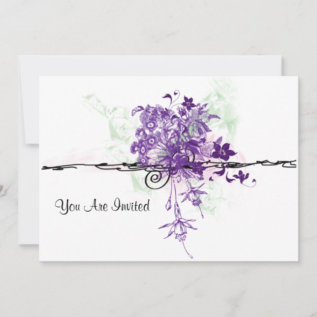 Invitation Le pourpre abstrait fleurit le bouquet, vous sont (Devant)