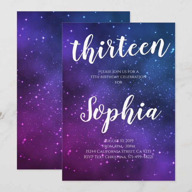 Invitation Le pourpre d'univers de galaxie tient le premier (Devant / Derrière)
