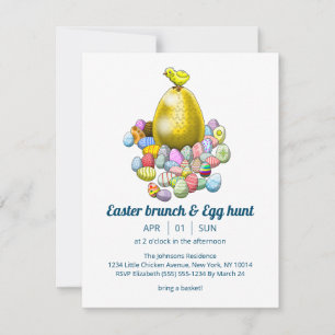 Invitation Le poussin de Pâques et l'oeuf de Pâques d'or