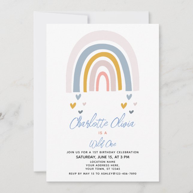 Invitation Le premier anniversaire de Wild One Muted Rainbow  (Devant)