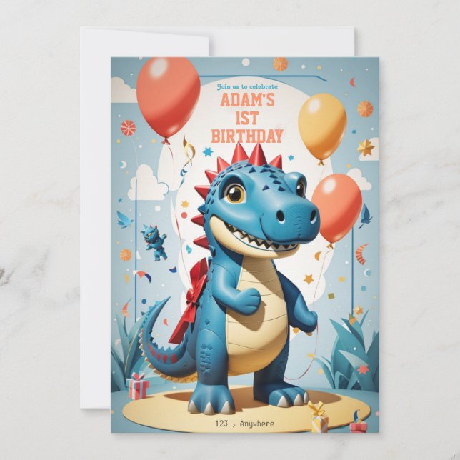 Invitation Le premier anniversaire du garçon dinausor mignon  (Devant)