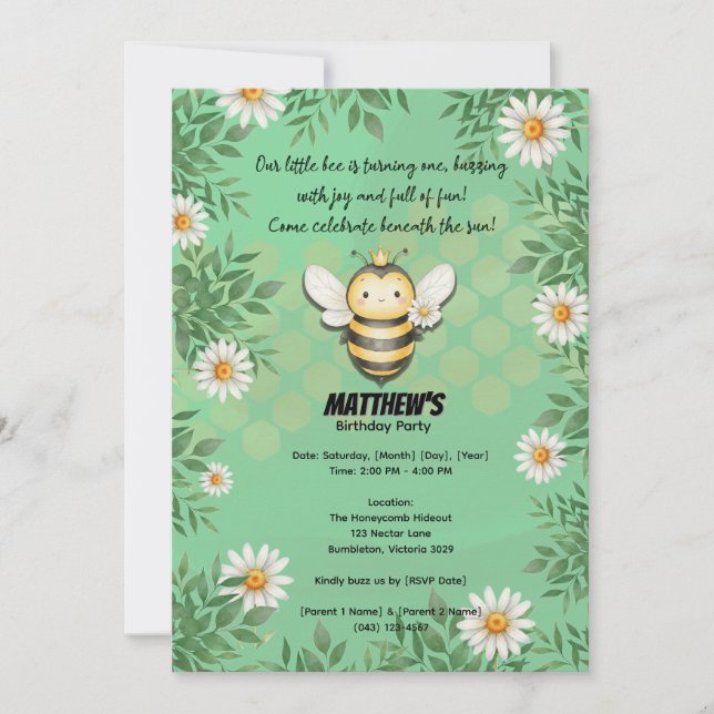 Invitation Le premier Buzz de Little Bee : premier anniversai (Devant)