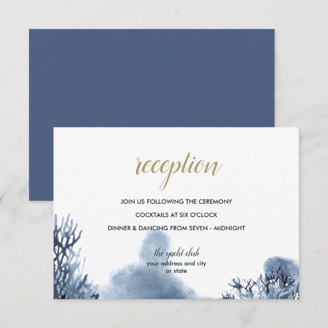 Invitation Le récif bleu | Nautical Wedding réception (Devant / Derrière)