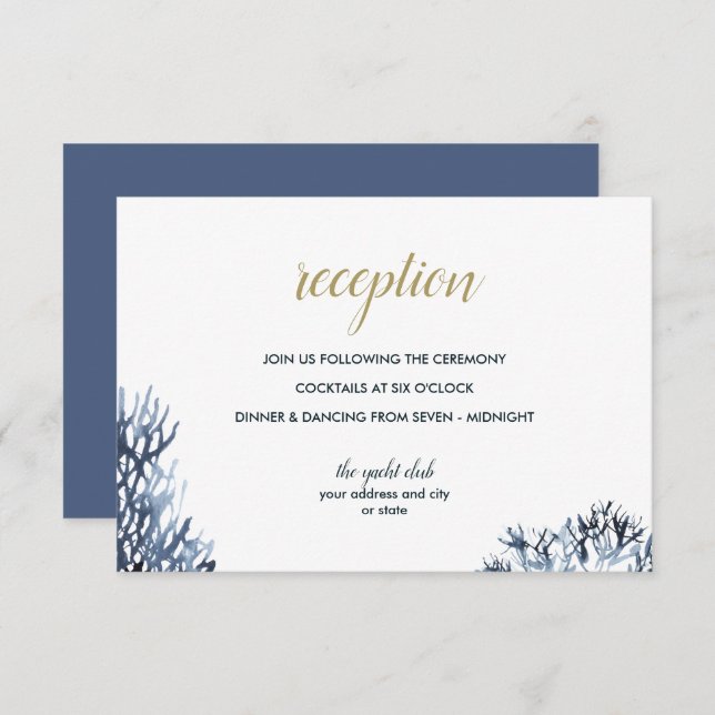 Invitation Le récif bleu | Nautical Wedding réception (Devant / Derrière)