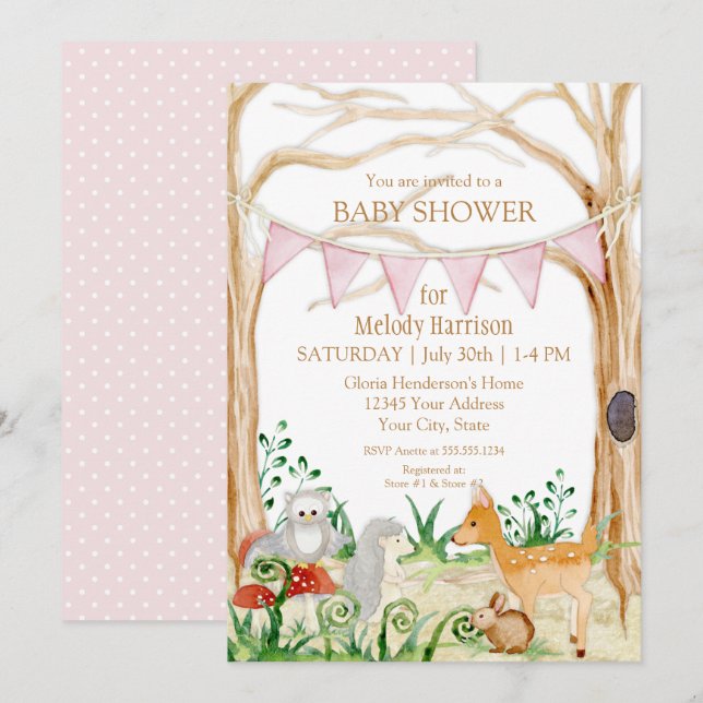 Invitation Le renard cerf mignon animal Rabbit Owl Forest Bab (Devant / Derrière)