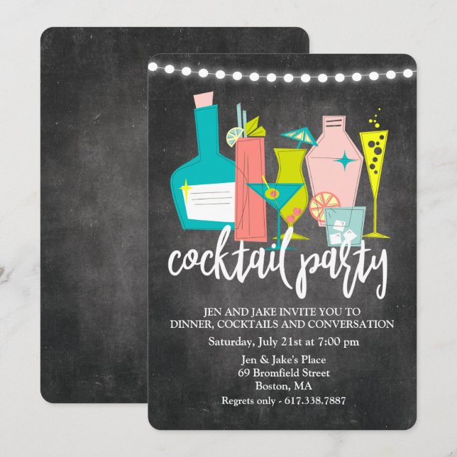Invitation Le rétro cocktail boit l'invitation de cocktail (Devant / Derrière)