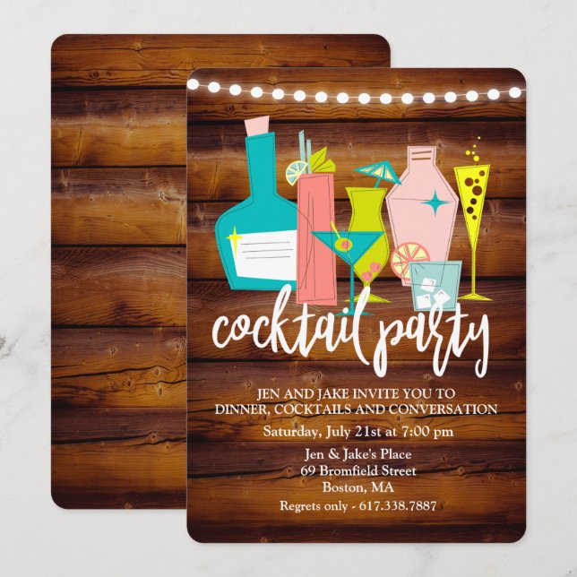 Invitation Le rétro cocktail boit l'invitation de cocktail (Devant / Derrière)