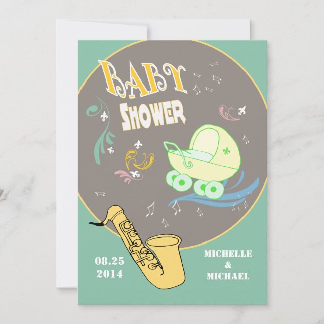 Invitation Le rétro jazz couple le baby shower (Devant)