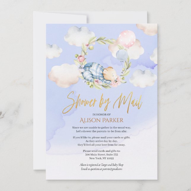 Invitation Le rêve nuageux de l'ours des bois | Baby shower p (Devant)