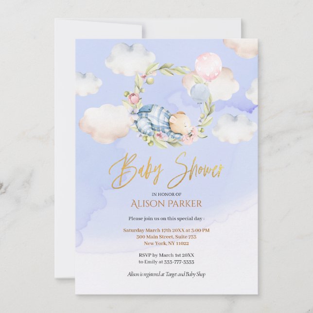 Invitation Le rêve nuageux de l'ours forestier | BABY SHOWER (Devant)