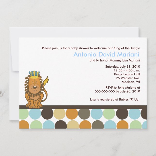 Invitation Le roi de la Jungle Lion 5x7 Baby shower Invitatio (Devant)