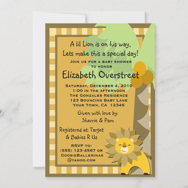 Invitation Le Roi Shower Zoo Safari Custom de jungle de lion (Devant)
