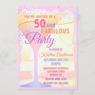 Invitation Le rose d'aquarelle a barré 50 et anniversaire