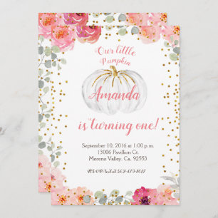 Invitation Le rose et l'or de fille notre citrouille tourne