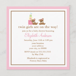 Invitation Le rose soutient le baby shower de jumeaux