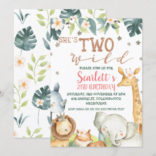 Invitation Le Safari de la fille, deux anniversaires sauvages