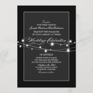 Invitation Le scintillement noir et blanc allume le mariage
