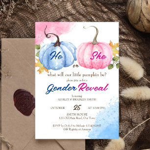 Invitation Le sexe citrouille révèle le modèle rose et bleu