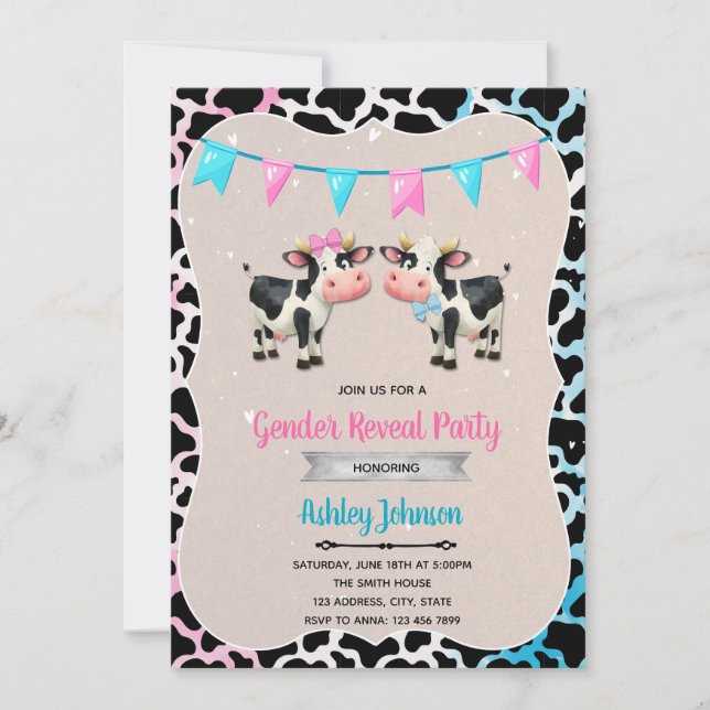 Invitation Le sexe de la vache mignonne révèle l'invitation (Devant)