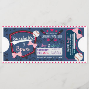 Invitation Le sexe du bébé révèle Baseballs ou Bows tombola d