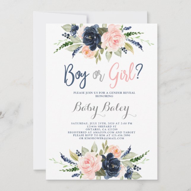 Invitation Le sexe révèle le baby shower (Devant)