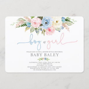 Invitation Le sexe révèle un baby shower floral bleu et rose