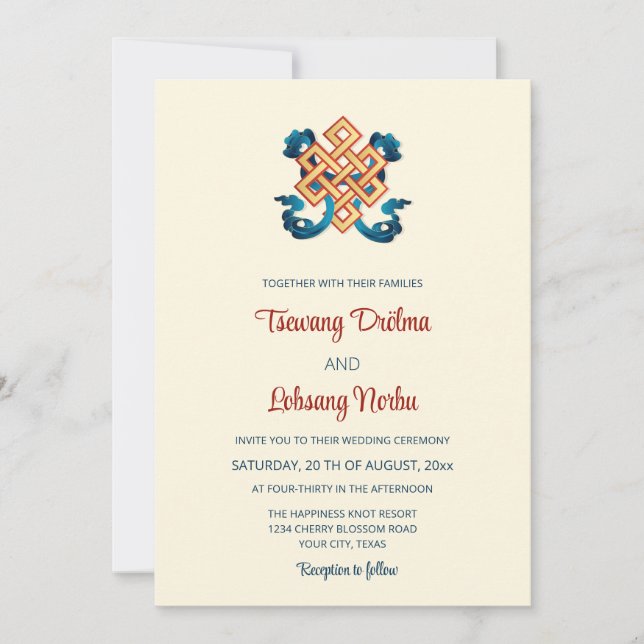 Invitation Le Signe Du Bonheur | Mariage tibétain (Devant)