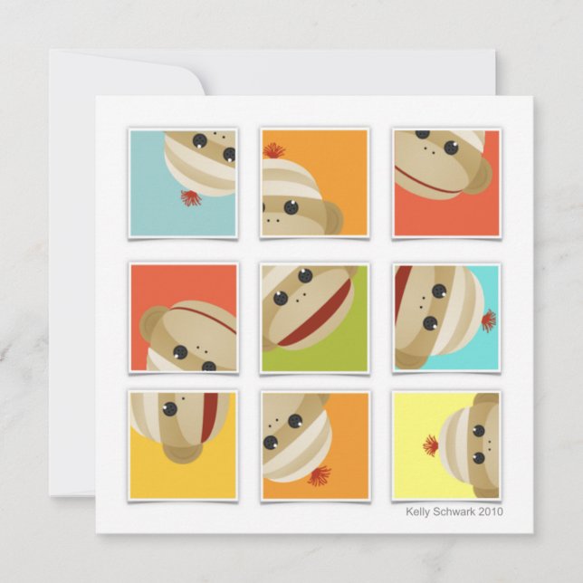 Invitation Le singe de chaussette cogne des blocs ajustent (Devant)